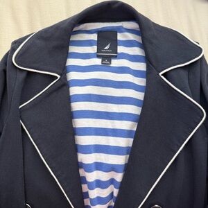 Nautica Navy Knit Blazer with White Trim Size Small Coastal Preppy Resort
